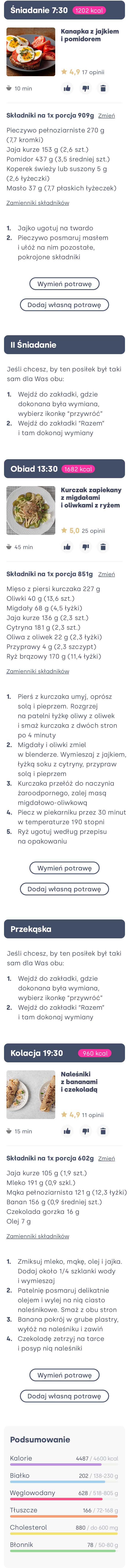 Przykładowy jadłospis diety dla dwojga - widok razem