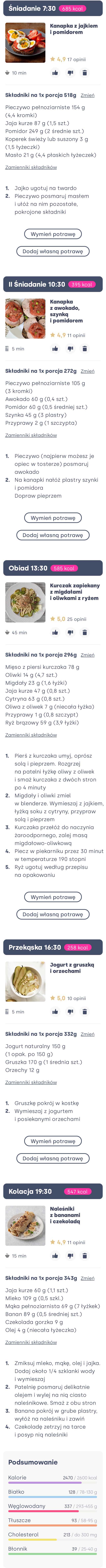 Przykładowy jadłospis diety dla kobiet