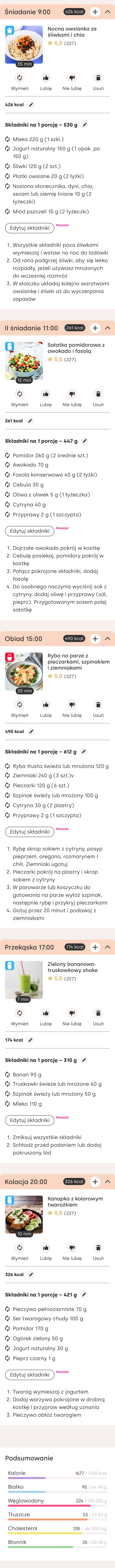 Przykładowy jadłospis diety DASH