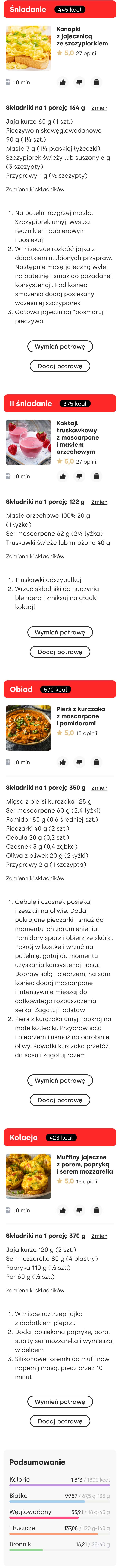 Przykładowy jadłospis diety Keto