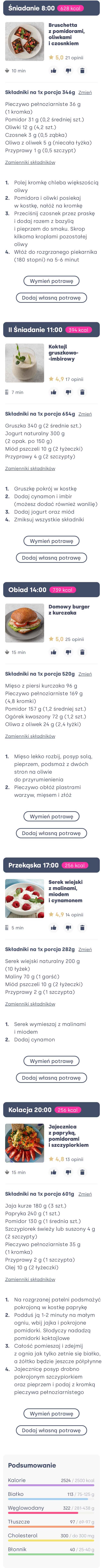 Przykładowy jadłospis diety dla mężczyzn